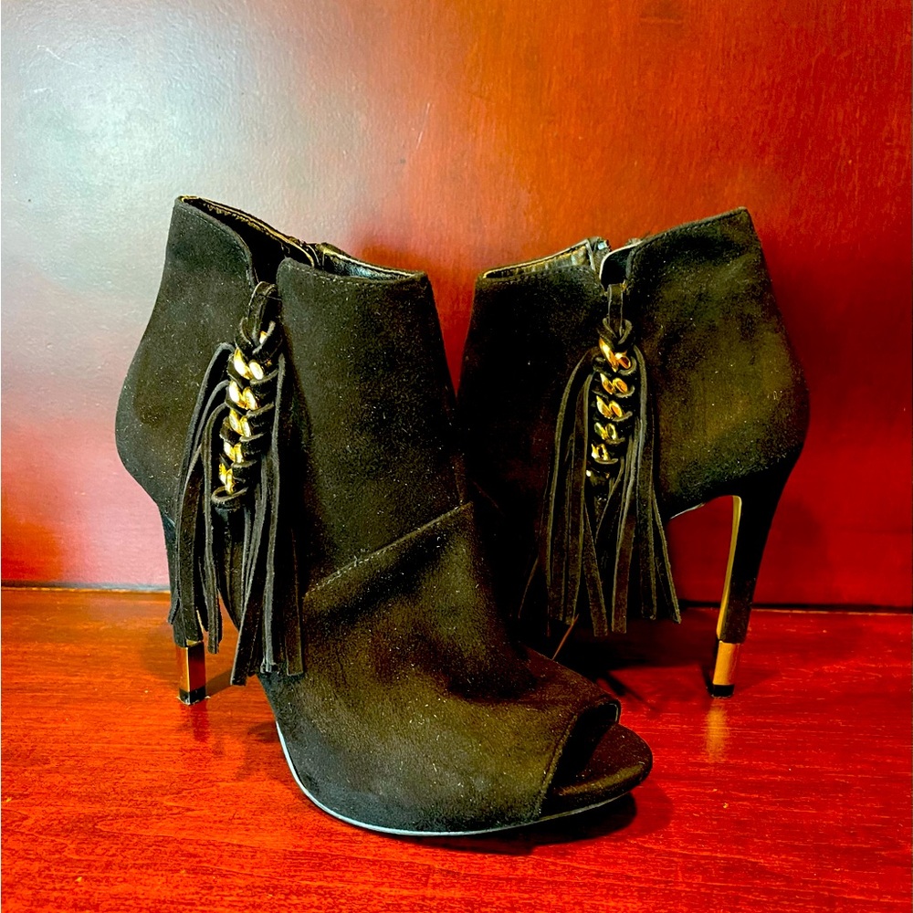 Suede peep toe ankle booties